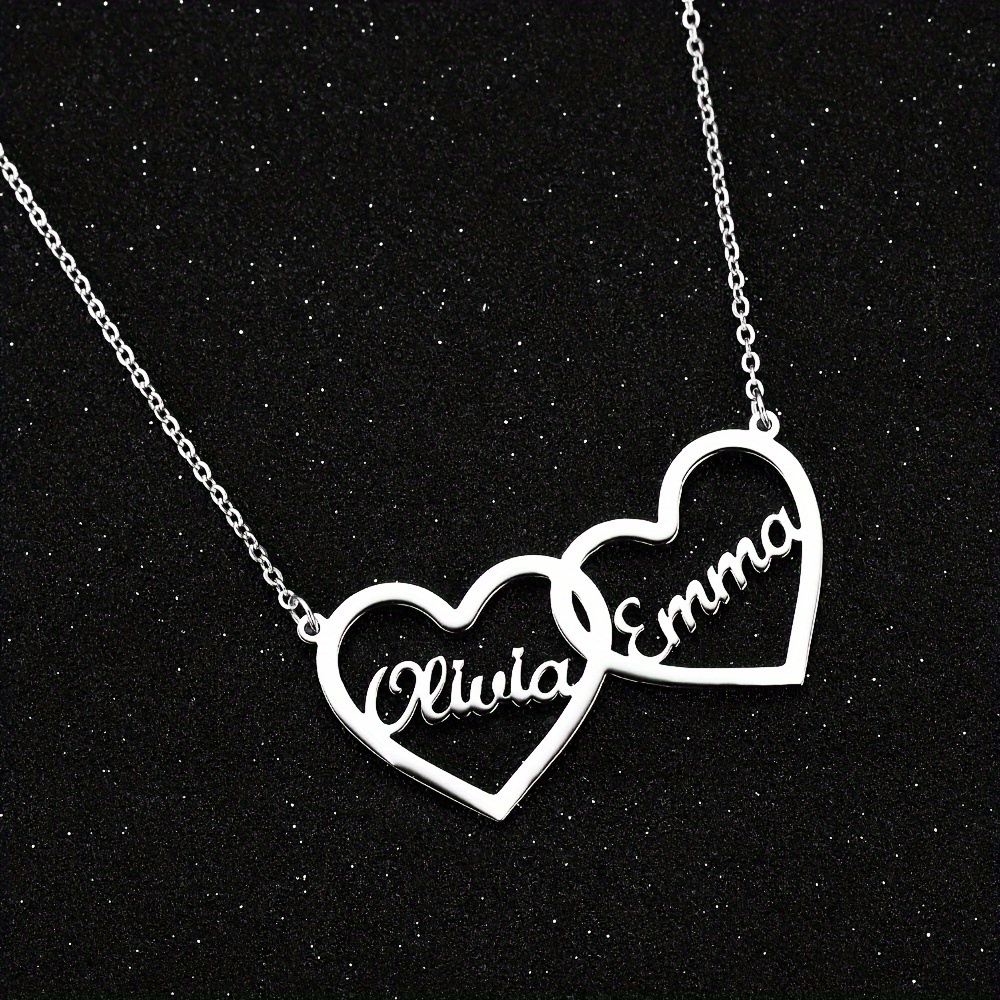 Custom Double Heart Symbol Family Necklace — Engravable Gift